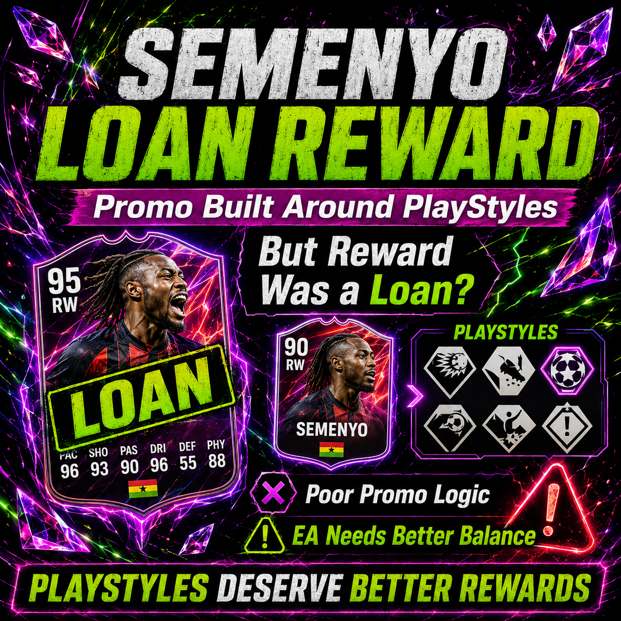 EA FC 26 Semenyo loan reward example showing questionable promo logic when the promo concept is based on custom PlayStyles.
