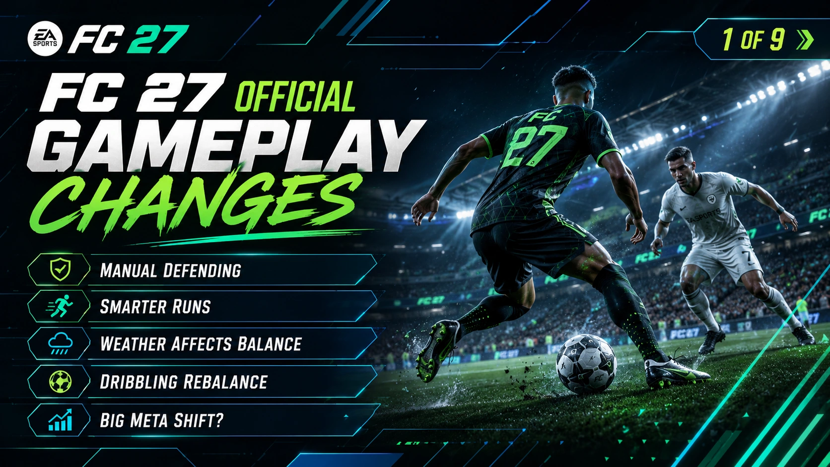 FC 27 Official Gameplay Changes Explained – Manual Defending, Smarter Runs, Weather Impact and Dribbling Rebalance