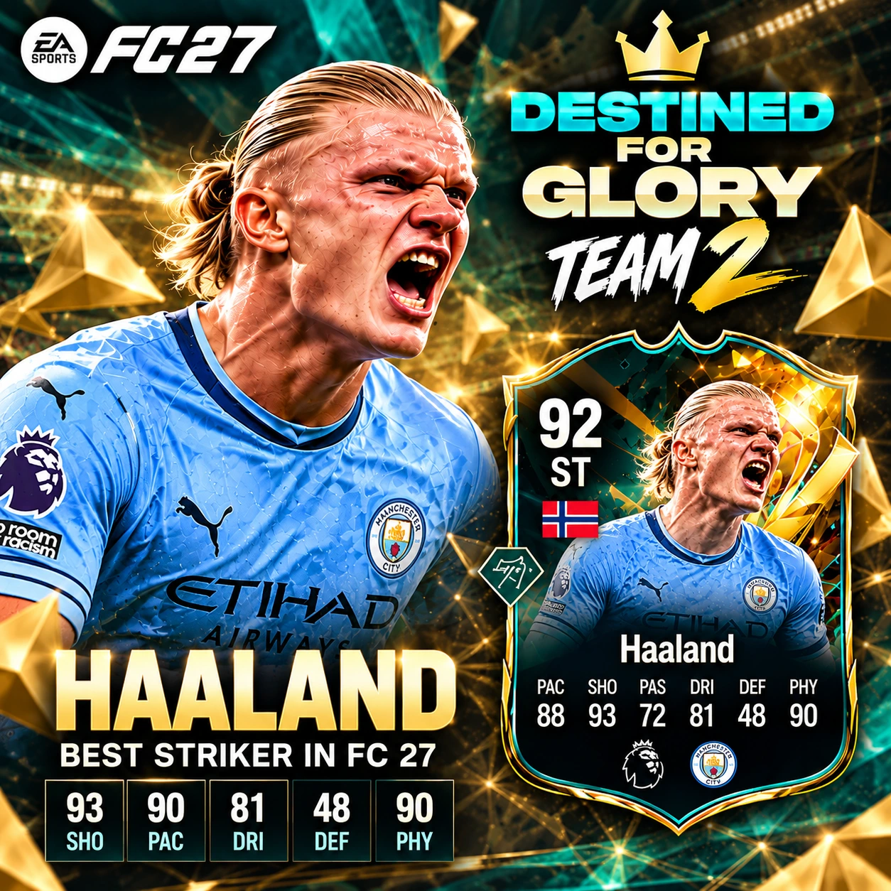 Erling Haaland 92 ST carta Destinato alla Gloria Team 2 in FC 27 Ultimate Team