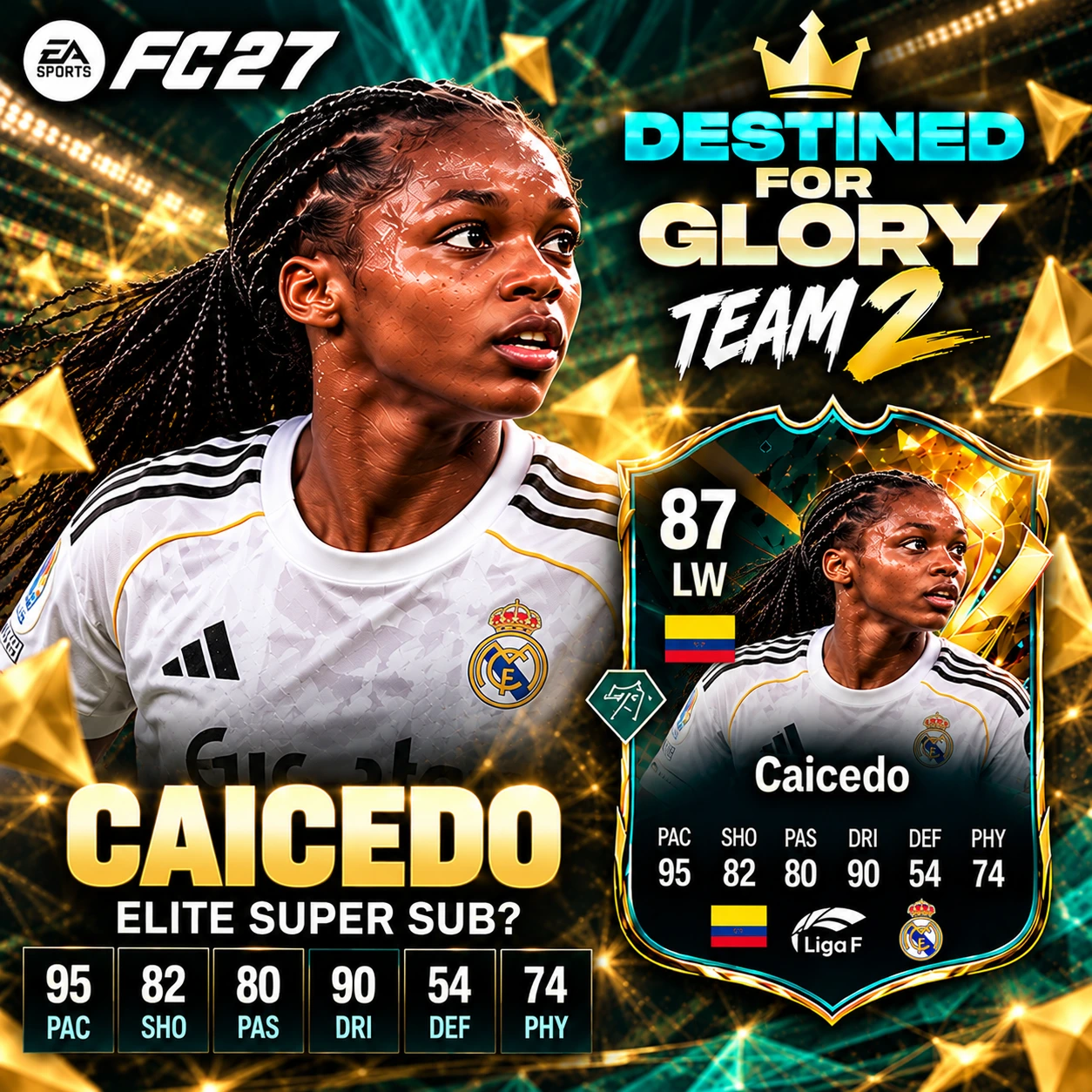 Linda Caicedo 87 ALS Carta Destinata alla Gloria Team 2 con 95 di velocità e 90 di dribbling