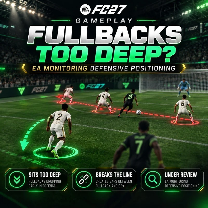 FC 27 fullbacks dropping too deep during defending, disrupting the defensive line and allowing attackers to stay onside