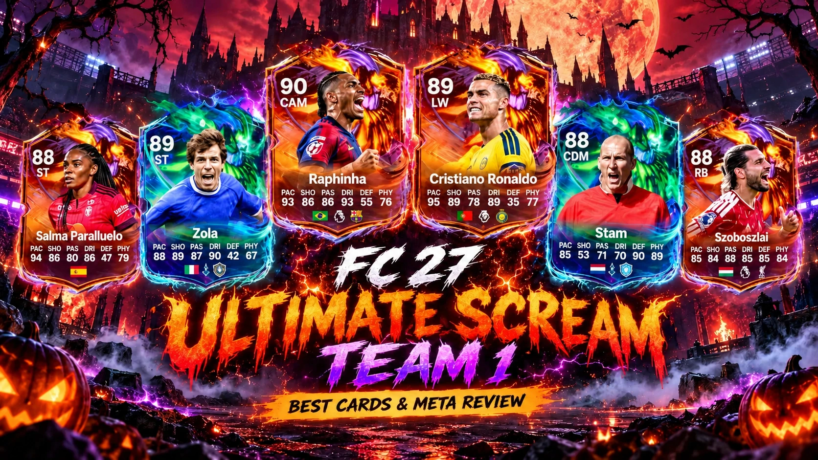 FC 27 Ultimate Scream Team 1 review featuring Raphinha, Ronaldo, Zola, Stam and the best meta cards