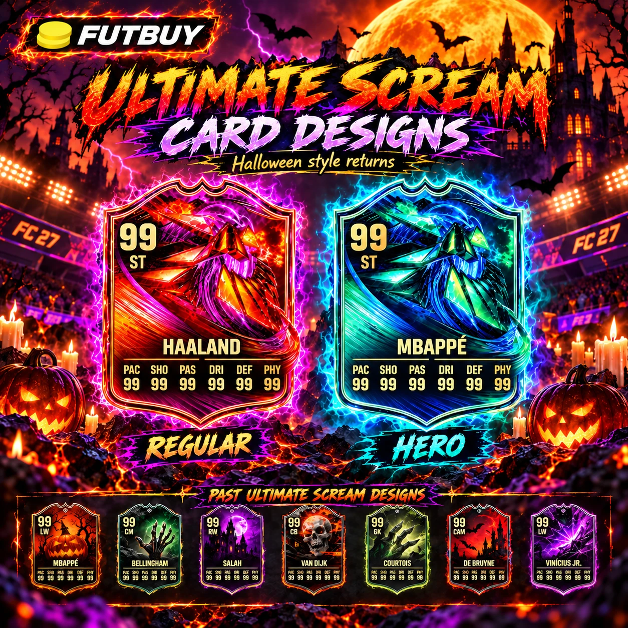 FC 27 Ultimate Scream reguläre und Hero-Kartendesigns mit Halloween-Artwork