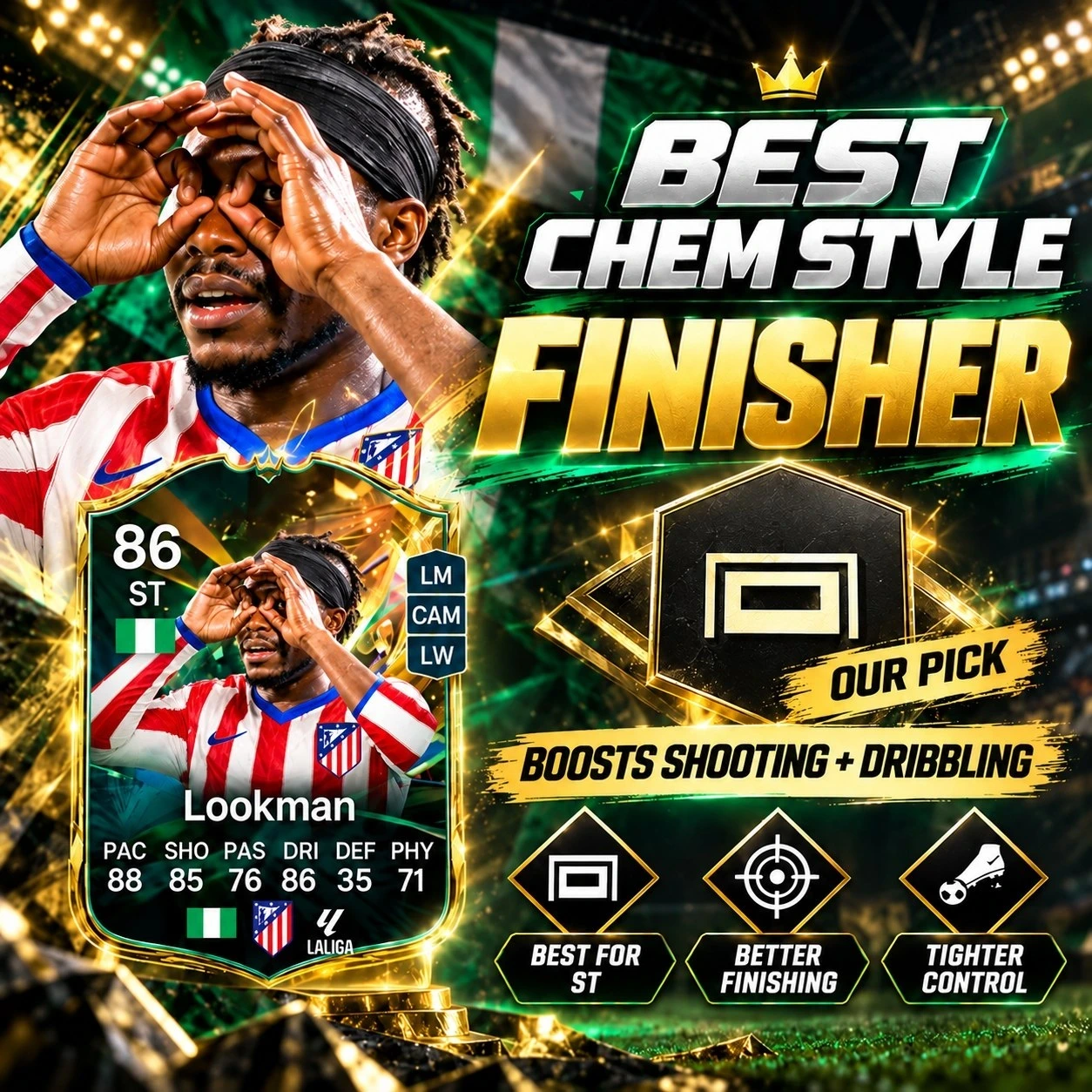 FC 27 Ademola Lookman empfohlener Finisher Chemistry Style für verbesserte Schuss- und Dribblingwerte als Stürmer