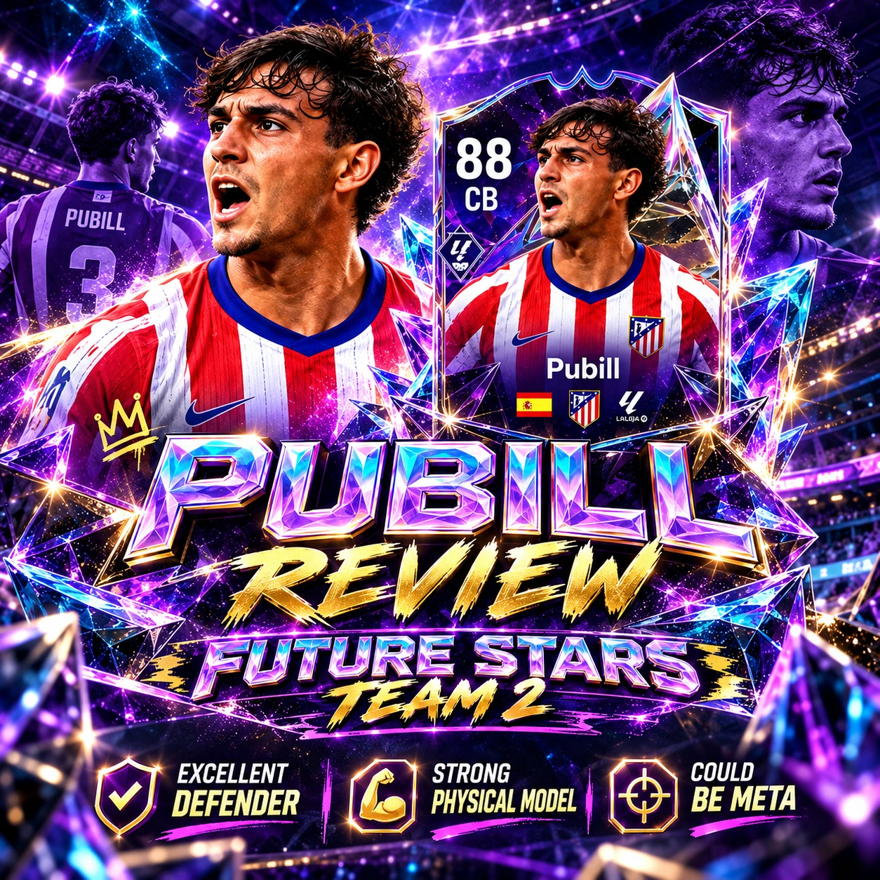FC 27 Marc Pubill Future Stars carte de défenseur central prédit 88 étoiles montantes mettant en valeur ses capacités défensives, son solide modèle de joueur et sa valeur méta potentielle.
